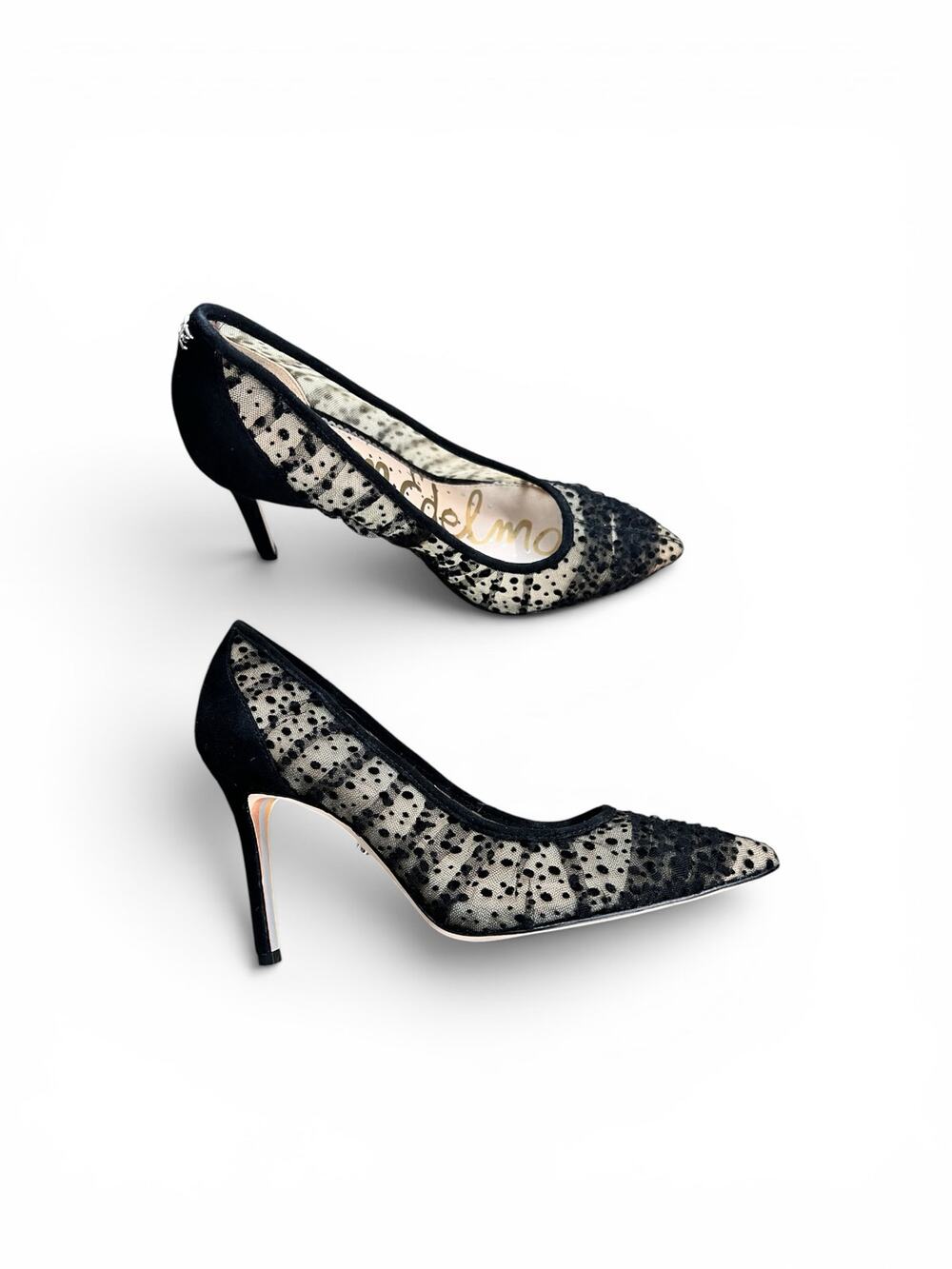 Sam Edelman Hazel Black MeshPolka Dot Coquette Pumps Evening Size 6.5